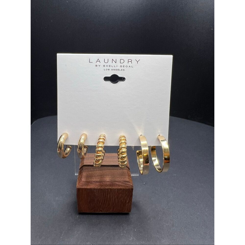 Laundry by Shelli Segal Gold Tone Twist Classic Hoops 3 Pair Earring Set
